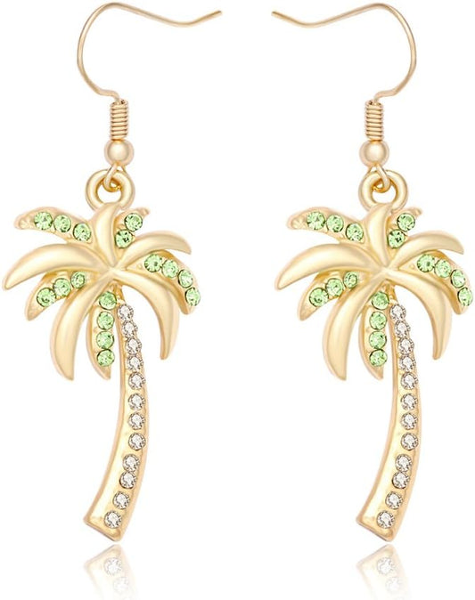 Crystal Beach Palm Tree Dangle Earrings Tropical Jewelry for Women