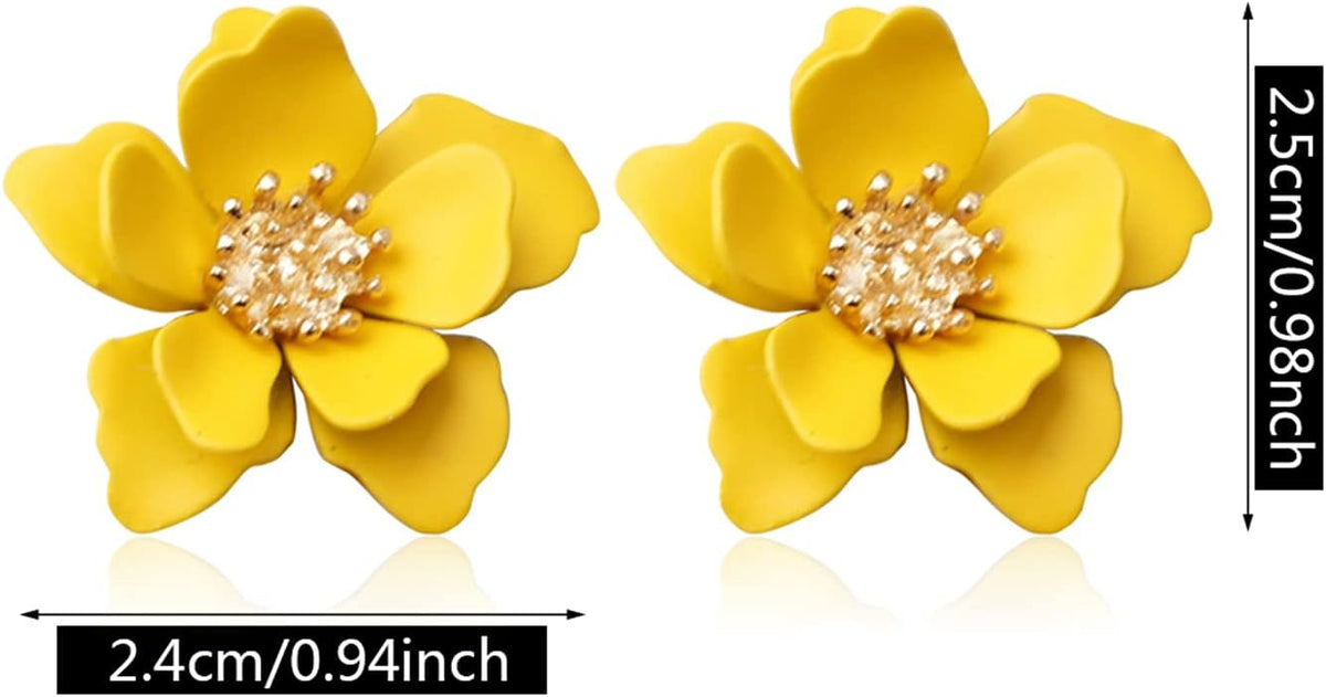 Boho Flower Stud Earrings with White Pearl - Daisy Dangle Drop Earrings with Gold Flower Bud