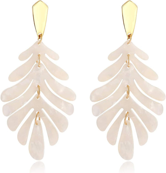 Acrylic Pendant necklace Earrings – Long Statement Leaf Charm Necklace Tortoise Resin Palm Leaf Earrings Fashion Necklaces Earrings for Women