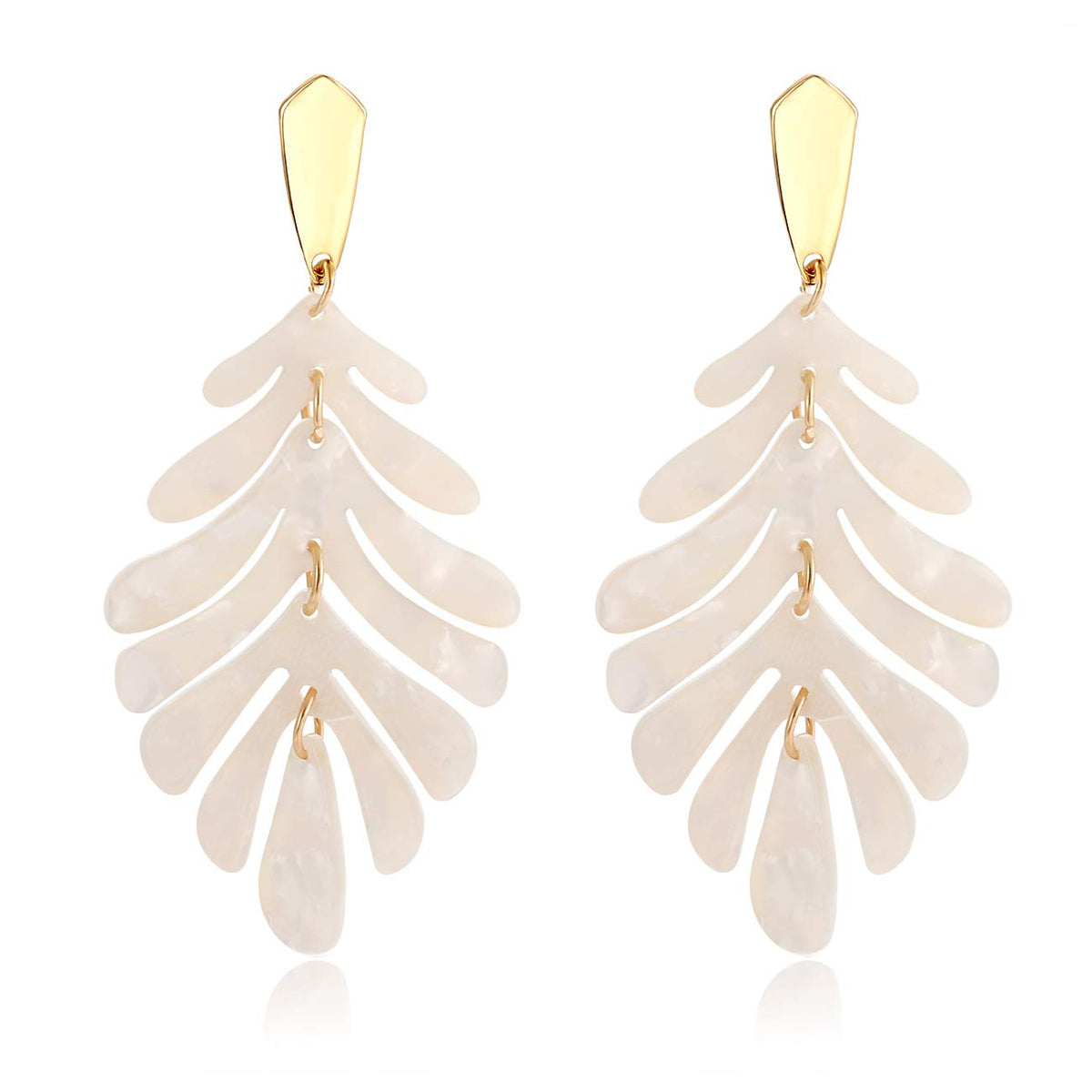 Acrylic Pendant necklace Earrings – Long Statement Leaf Charm Necklace Tortoise Resin Palm Leaf Earrings Fashion Necklaces Earrings for Women