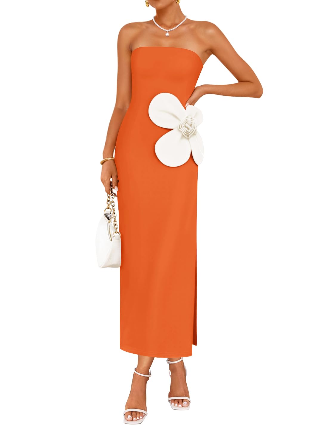 ZESICA Womens Summer Cocktail Strapless Bodycon Maxi Dress | Backless, Floral Tube Dress, Formal Long Dress, Wedding Guest Dress, Party Dress for Women