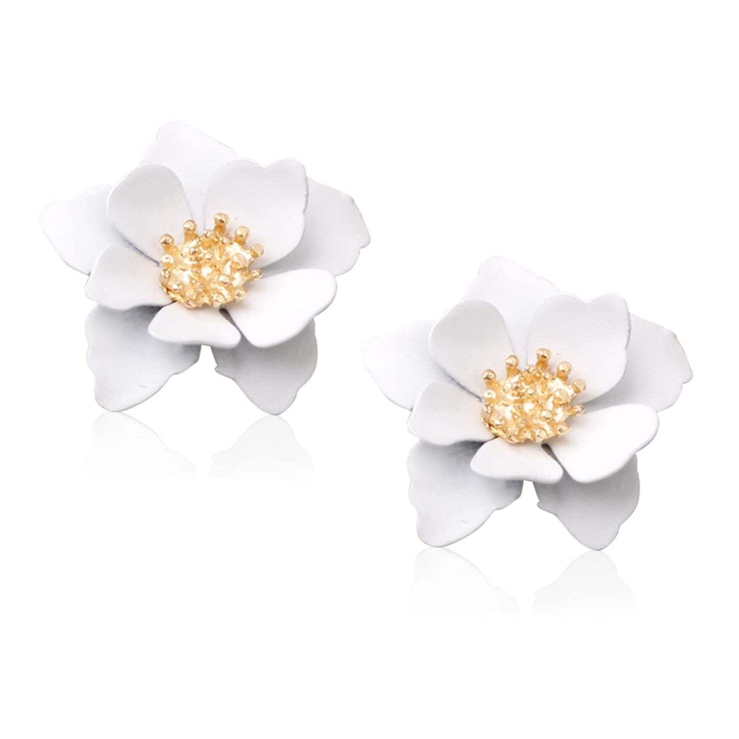 Boho Flower Stud Earrings with White Pearl - Daisy Dangle Drop Earrings with Gold Flower Bud