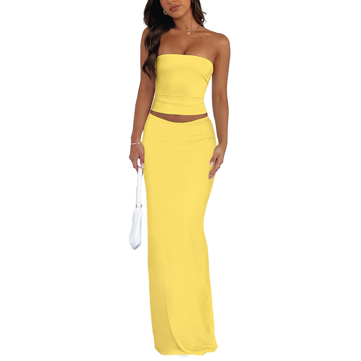Goafuliy 2 Piece Skirt Sets for Women Summer, Floral Sleeveless Tube Top Bodycon Maxi Skirts Y2k Vacation Going Out Outfits