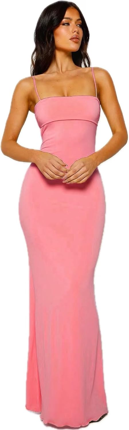 VANCOL Women's Cutout Backless Maxi Dress Sexy Sleeveless Tight Slip Spaghetti Strap Long Dresses