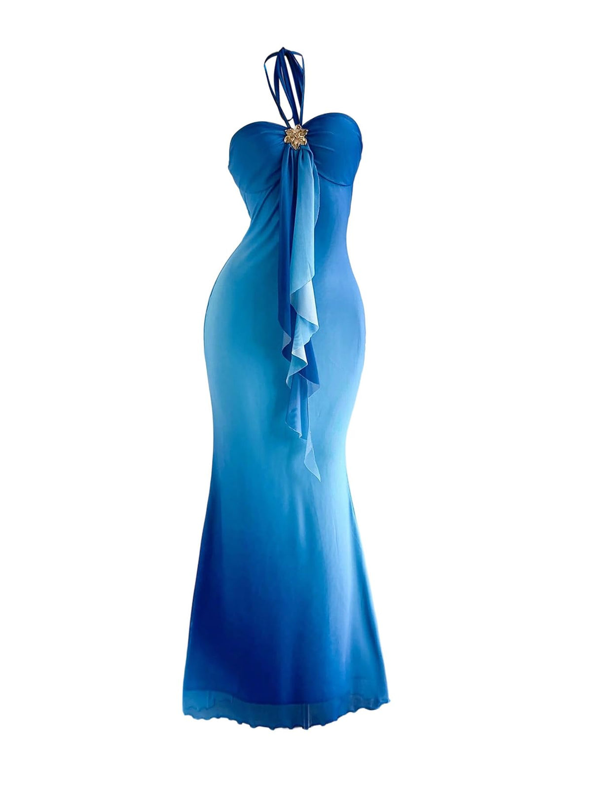 GORGLITTER Women's Ombre Sunset Halter Starfish Boho Beach Maxi Dresses | Tropical Vacation Hawaiian Dresses 2026, Floral Cocktail Going Out Fishtail Long Sundress