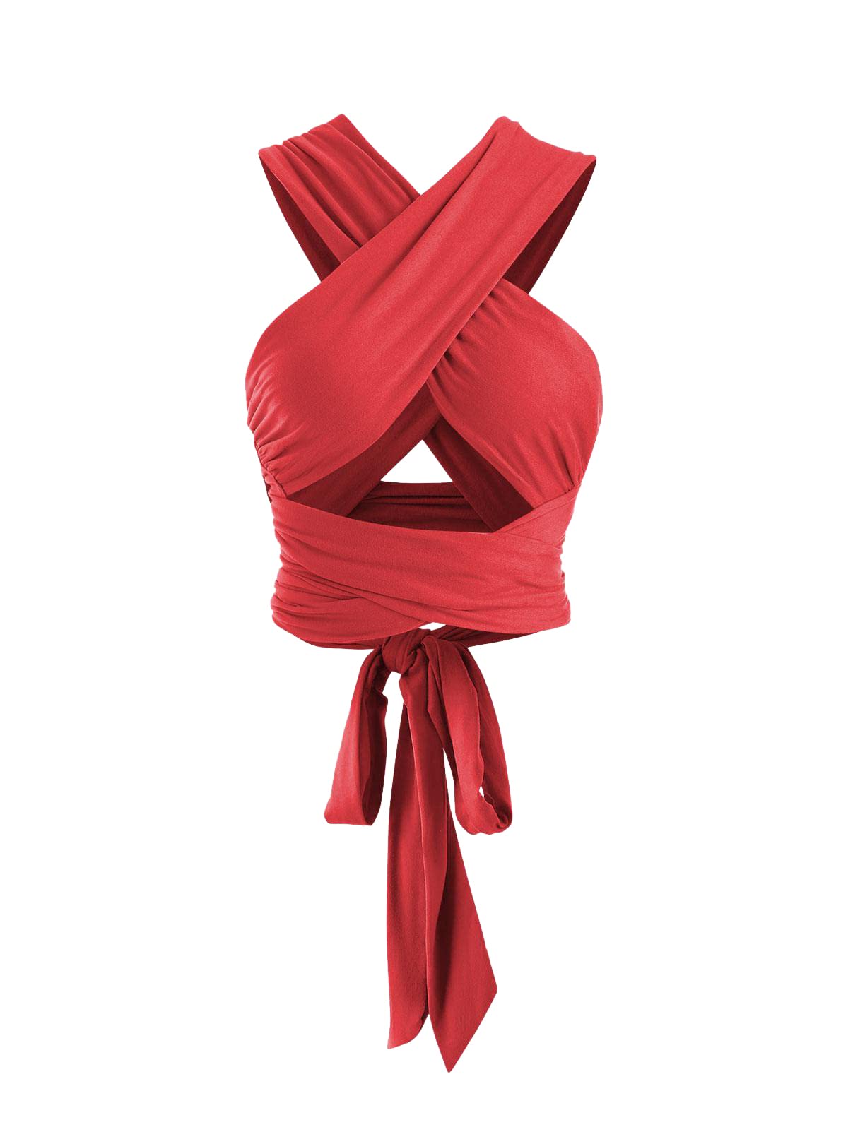 ZAFUL Womens Ribbed Halter Crop Top Ruched Lace-up Cropped Cami Bandana Top Criss Cross Wrap Print Tank Top