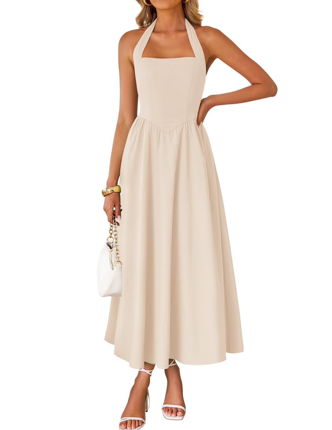 ZESICA Women's Summer Sleeveless Halter Wedding Guest Maxi Dress | Off Shoulder, High Waist, Flowy A Line, Formal, Cocktail Party, Vacation Graduation, Bridal Shower, Beach, Long Sundresses