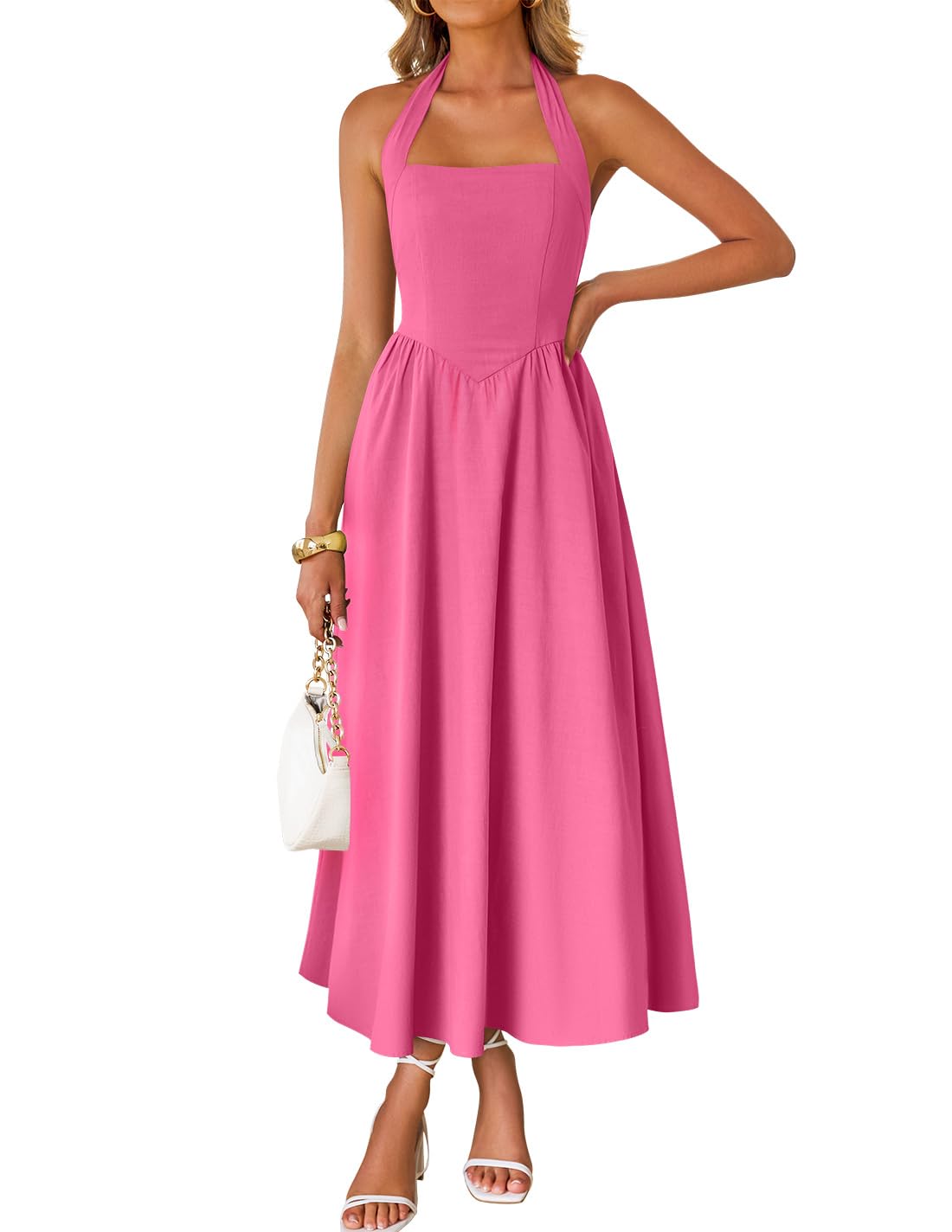 ZESICA Women's Summer Sleeveless Halter Wedding Guest Maxi Dress | Off Shoulder, High Waist, Flowy A Line, Formal, Cocktail Party, Vacation Graduation, Bridal Shower, Beach, Long Sundresses