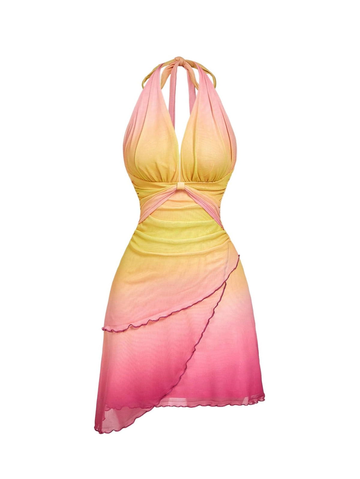 SOLY HUX Women's Halter Mini Sunset Dresses Ombre Beach Summer Dress | Backless, Deep V Neck, Tequila Sunrise Dress, Tropical Outfit
