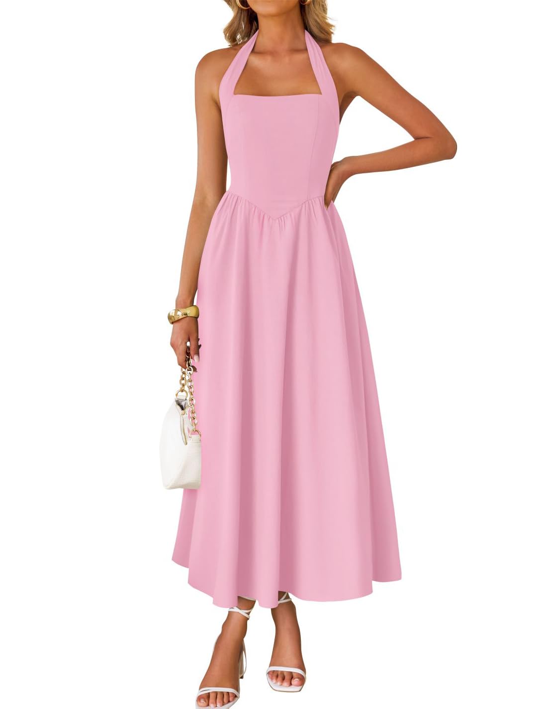 ZESICA Women's Summer Sleeveless Halter Wedding Guest Maxi Dress | Off Shoulder, High Waist, Flowy A Line, Formal, Cocktail Party, Vacation Graduation, Bridal Shower, Beach, Long Sundresses