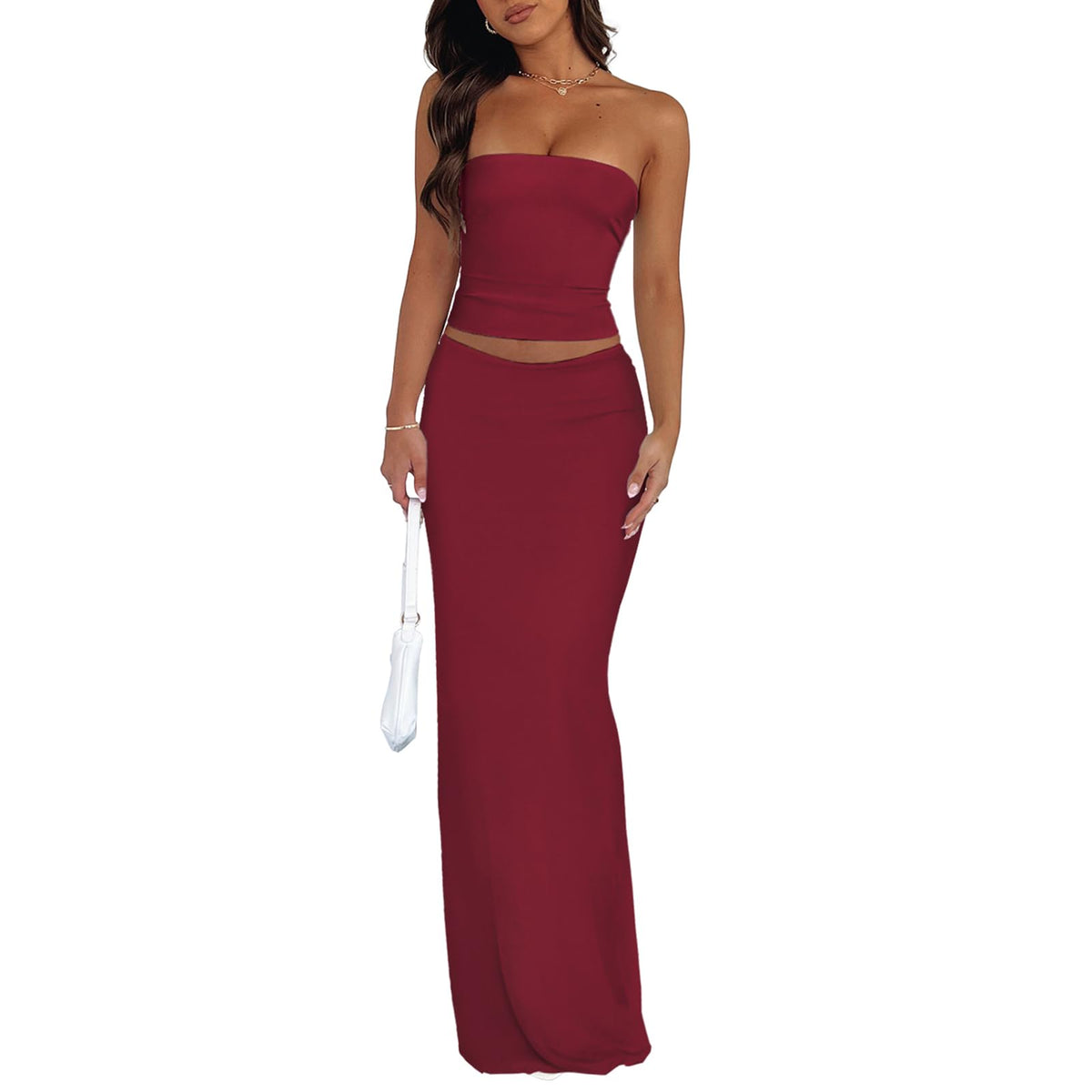 Goafuliy 2 Piece Skirt Sets for Women Summer, Floral Sleeveless Tube Top Bodycon Maxi Skirts Y2k Vacation Going Out Outfits