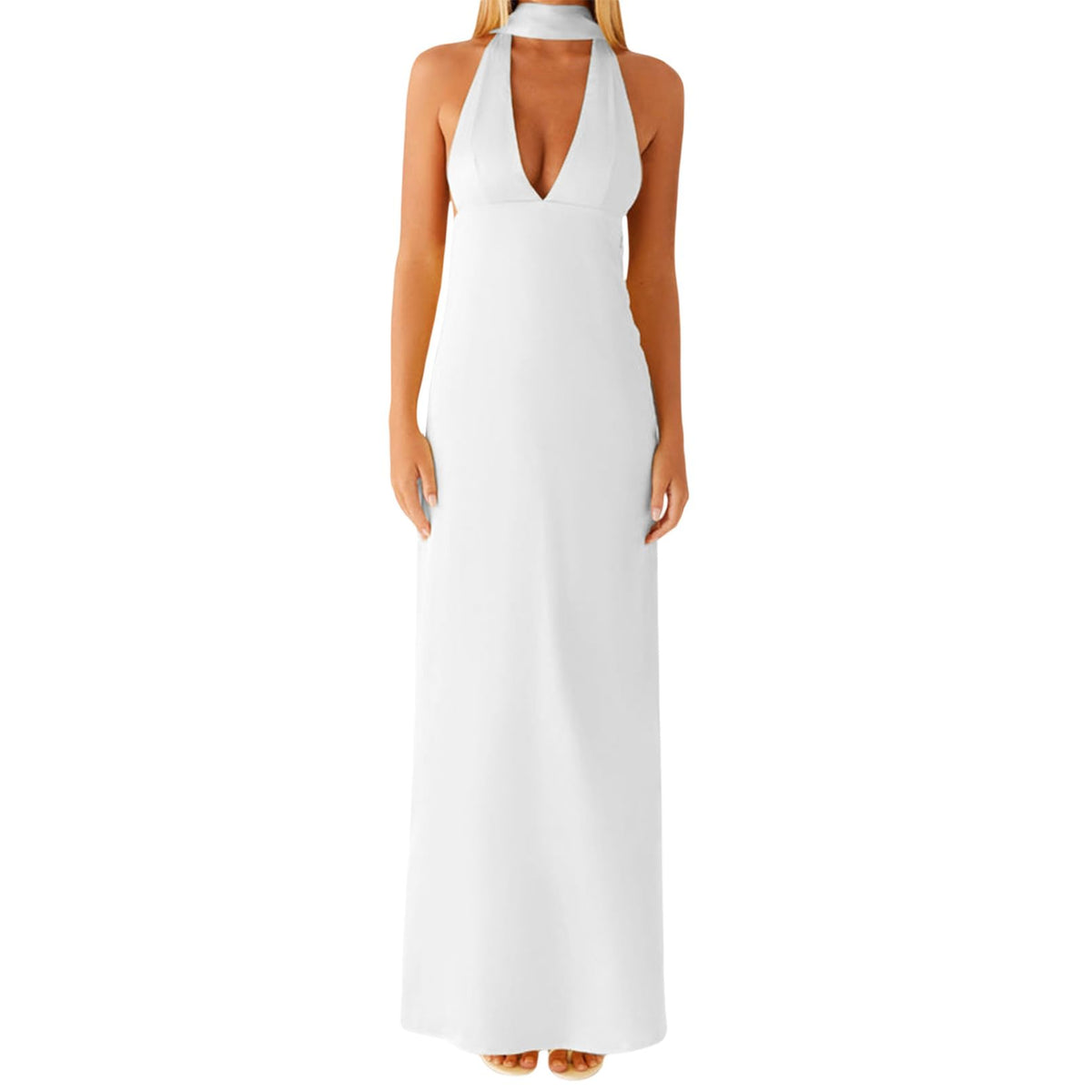 Floral Maxi Dress, Halter Dresses for Women, Deep V Neck Backless Bodycon Long Dresses
