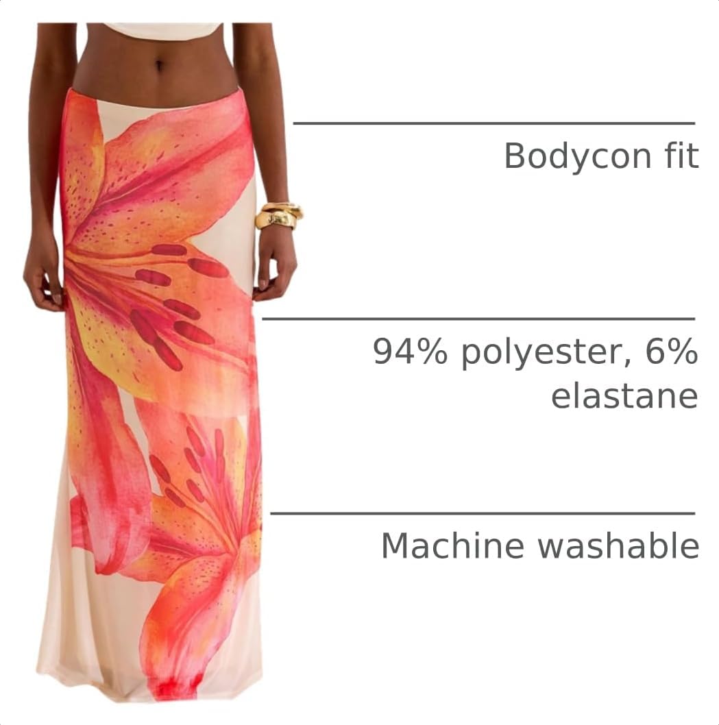 MakeMeChic Women's Long Maxi Skirt Beach Sheer Mesh Skirt | Flowy Skirt, Long Skirt, Beach Skirt, Floral Skirt, Brunch Outfits, Date Night Outfits
