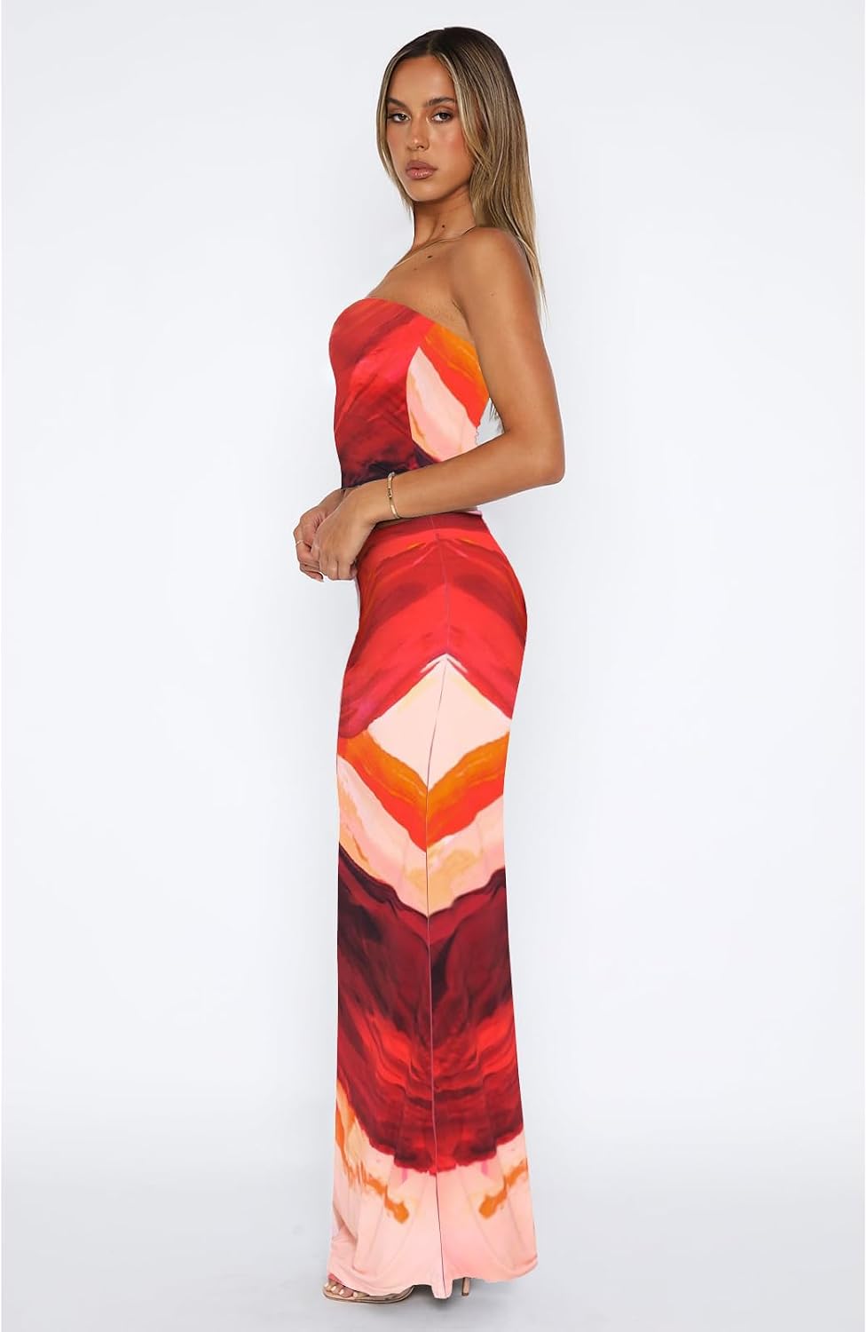 Goafuliy 2 Piece Skirt Sets for Women Summer, Floral Sleeveless Tube Top Bodycon Maxi Skirts Y2k Vacation Going Out Outfits