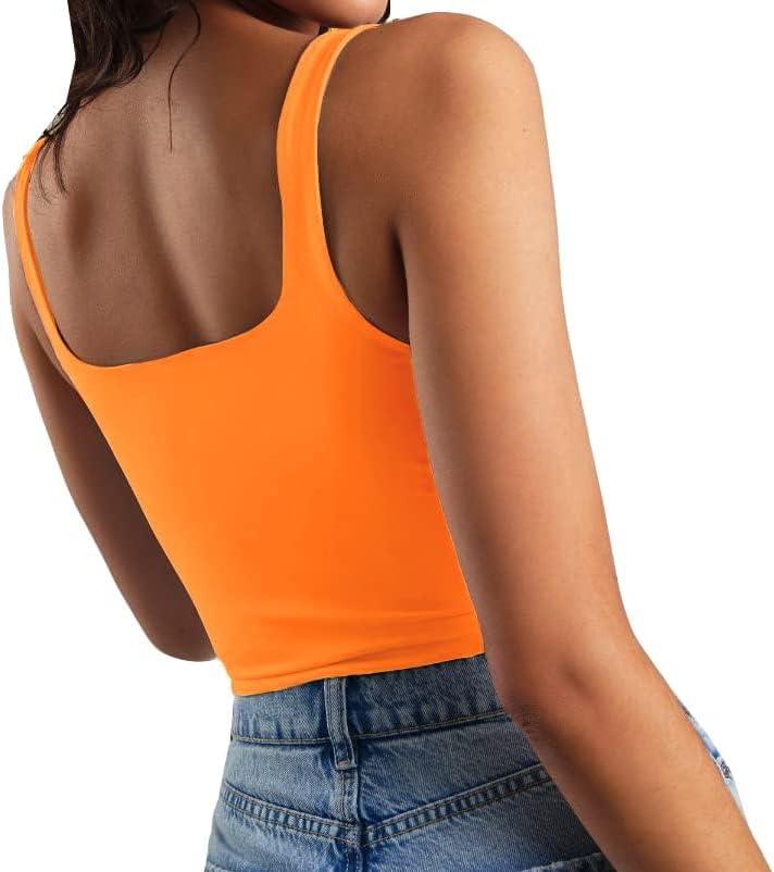 Artfish Women's Sleeveless Strappy Tank Square Neck Double Layer Workout Fitness Casual Basic Crop Tops