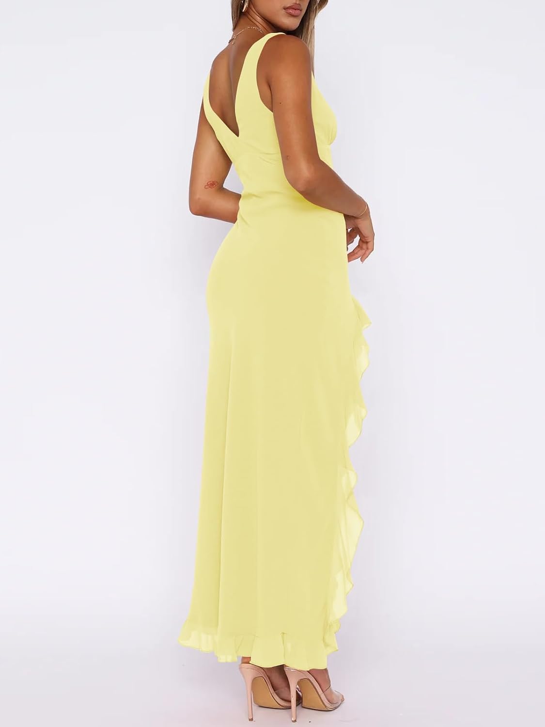 MIYIEONZ Summer Wedding Guest Dresses for Women Formal Maxi Dress | Mesh,v neck,high slit,Sleeveless,backless,long,bodycon,ruffle midi dress,sexy flowy elegant,spring y2k,party cocktail outfits