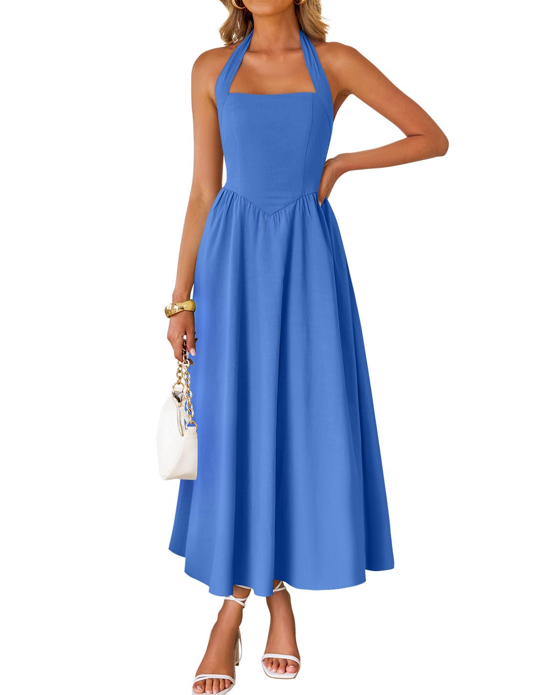 ZESICA Women's Summer Sleeveless Halter Wedding Guest Maxi Dress | Off Shoulder, High Waist, Flowy A Line, Formal, Cocktail Party, Vacation Graduation, Bridal Shower, Beach, Long Sundresses
