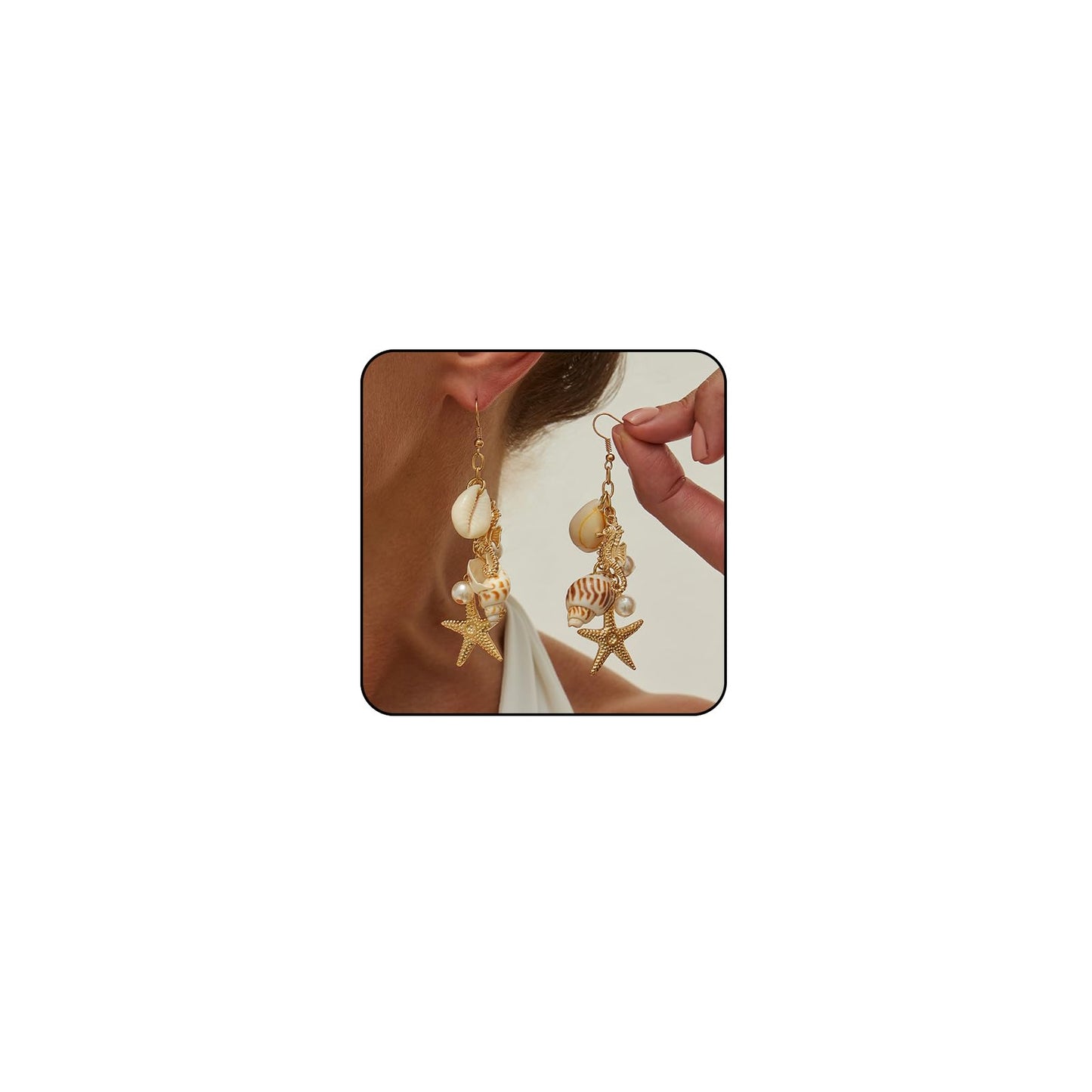 Gold Starfish Shell Earrings for Women with Pearl Beach Seashell Earrings Dangle Summer Vacation Earring for Women Beach Jewelry