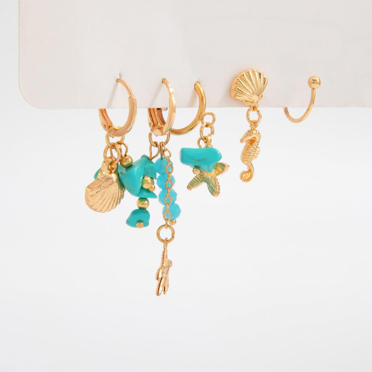 Beach Vacation Starfish Shell Dangle Earrings,Ocean Style Earring Set for Women Vintage Turquoise Earring Sea Turtle Shell Studs Pearl Tassel Clip-On Earrings Summer Jewelry