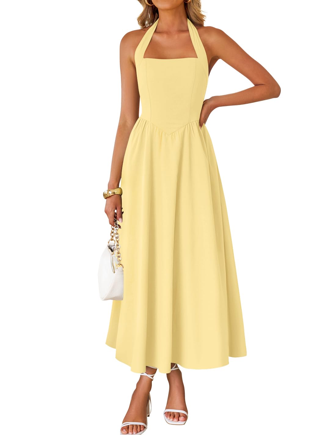 ZESICA Women's Summer Sleeveless Halter Wedding Guest Maxi Dress | Off Shoulder, High Waist, Flowy A Line, Formal, Cocktail Party, Vacation Graduation, Bridal Shower, Beach, Long Sundresses