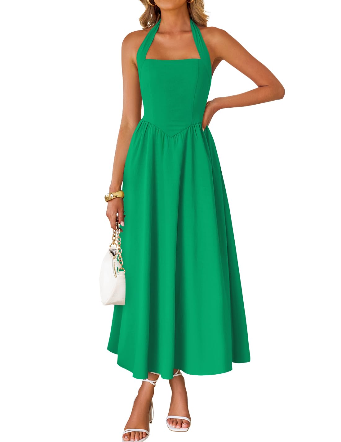 ZESICA Women's Summer Sleeveless Halter Wedding Guest Maxi Dress | Off Shoulder, High Waist, Flowy A Line, Formal, Cocktail Party, Vacation Graduation, Bridal Shower, Beach, Long Sundresses