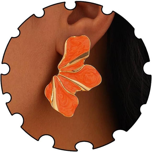 Flower Earrings Stud Statement Daisy Spring Summer Jewelry for Women | Multiple colors available, large half floral shape, enamel finish, stylish wedding party vacation festival costume jewelry