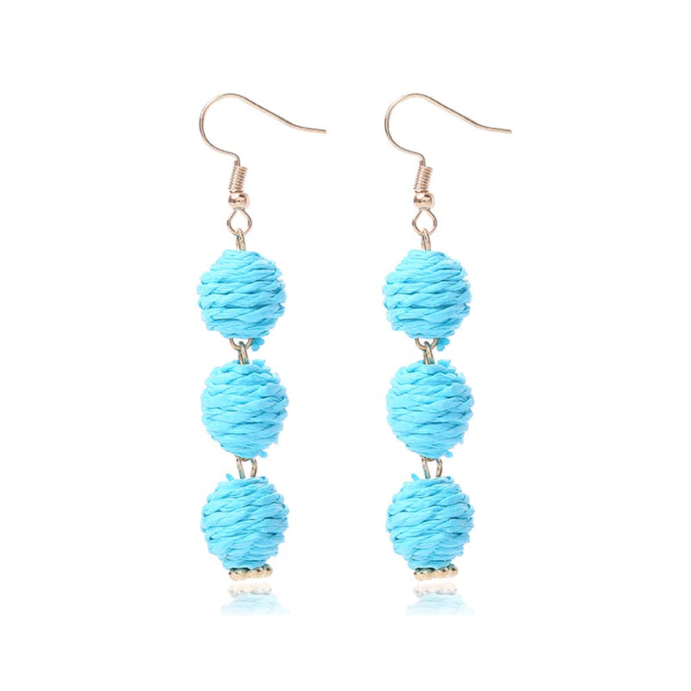 Lightweight Boho Thread Raffia Earrings for Women Handmade Braided Straw Wicker Lantern Ball Earrings Summer Beach Bohemian Geometric Earrings Holiday