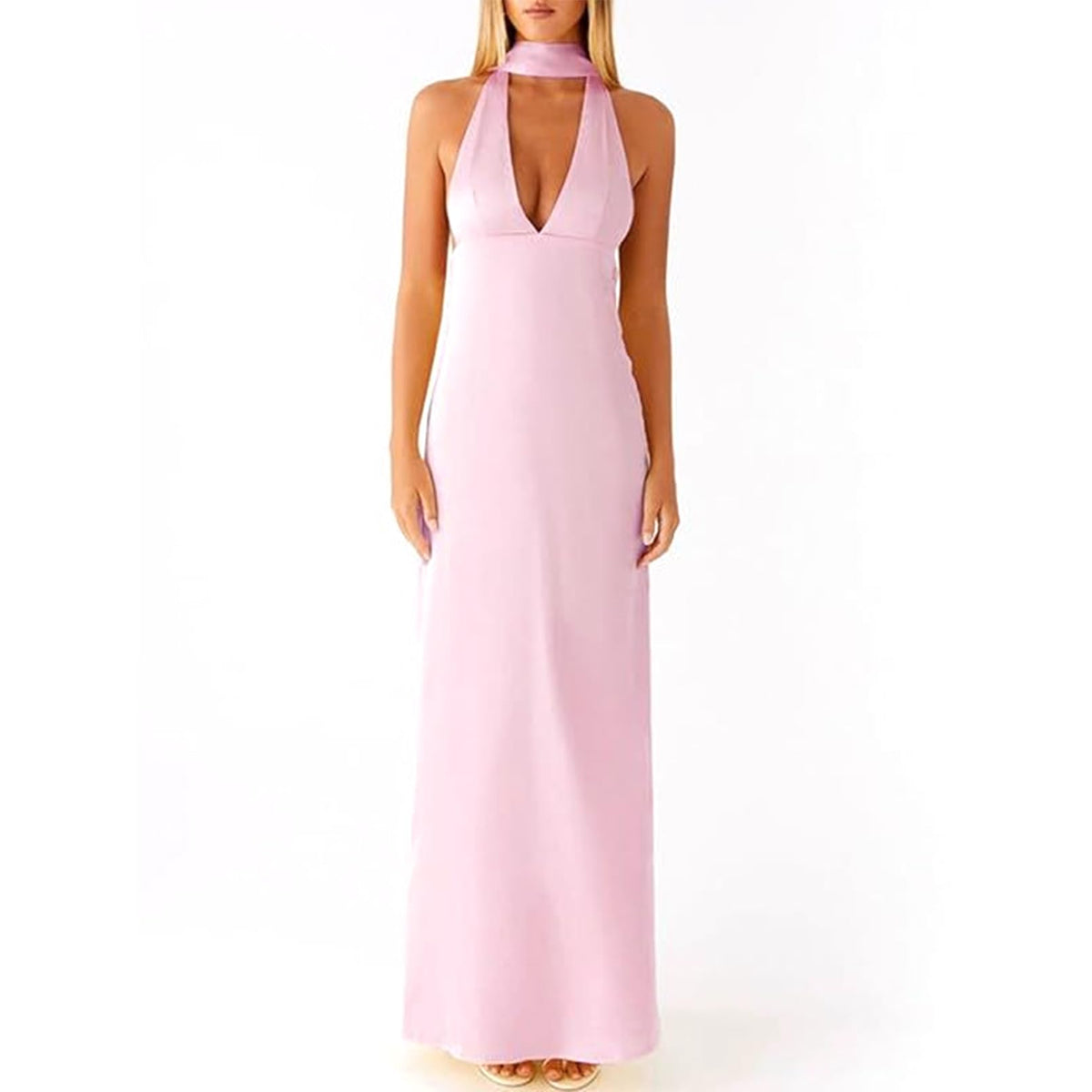 Floral Maxi Dress, Halter Dresses for Women, Deep V Neck Backless Bodycon Long Dresses