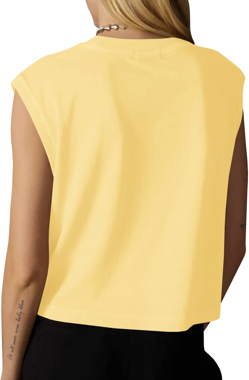 Tankaneo Womens Cropped Cap Sleeve Tank Tops Summer Basic Tee Shirts | Muscle Tank, Crew Neck, Sleeveless Shirts, Loose Fit, Casual Trendy, Boxy