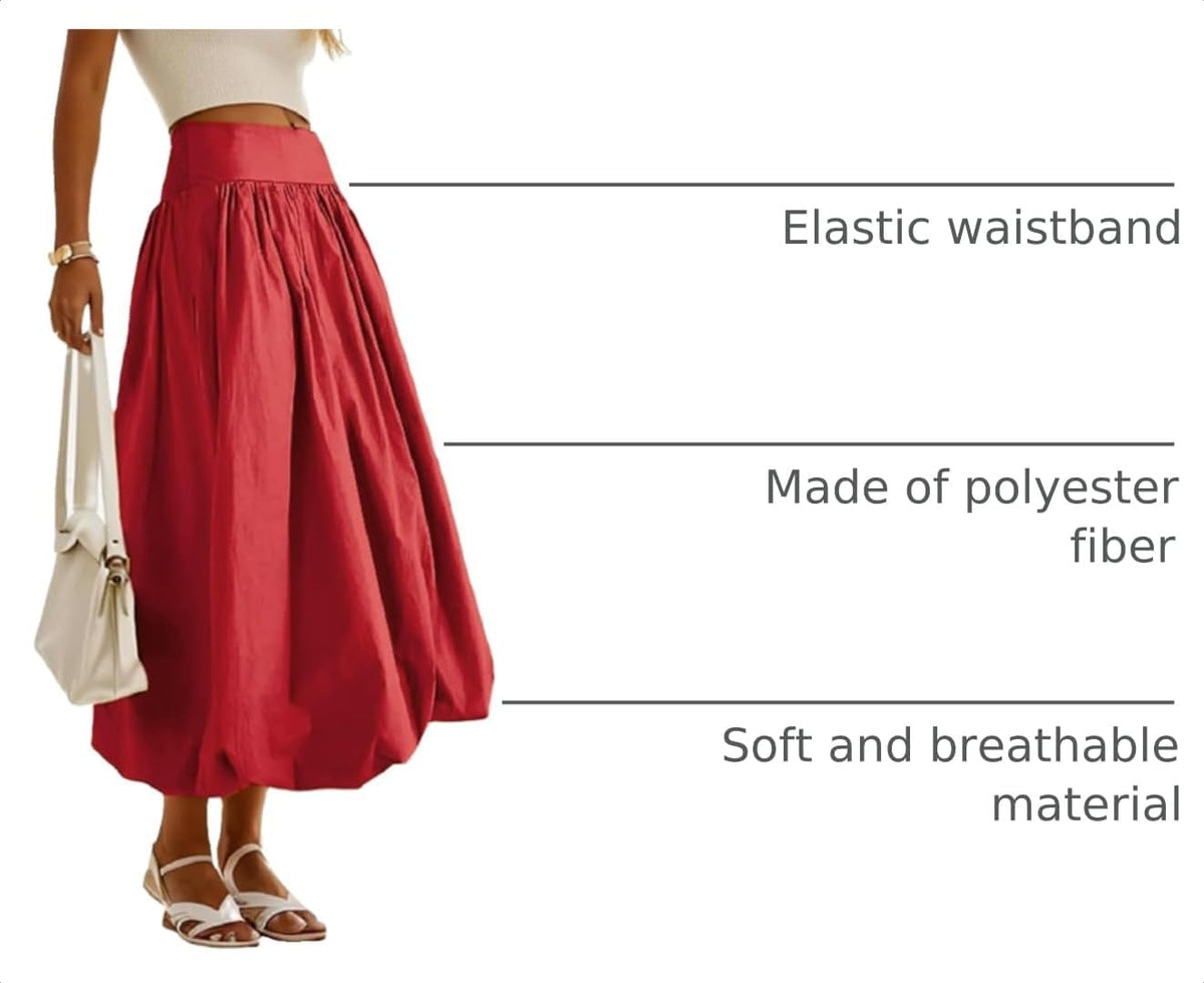 NUFIWI Women Y2k Bubble Maxi Skirt Low Elastic Waist A Line Long Skirt Summer Casual Ruffle Pleated Midi Dress