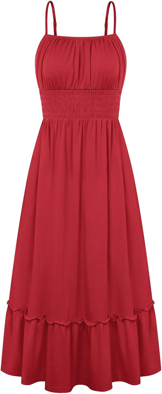 GRACE KARIN Women's Summer Maxi Dresses 2026 Beach Vacation Dress | Casual, Smocked Waist, Spaghetti Strap, Sleeveless, Boho Sundress With Pockets, Trendy Fashion Outfits