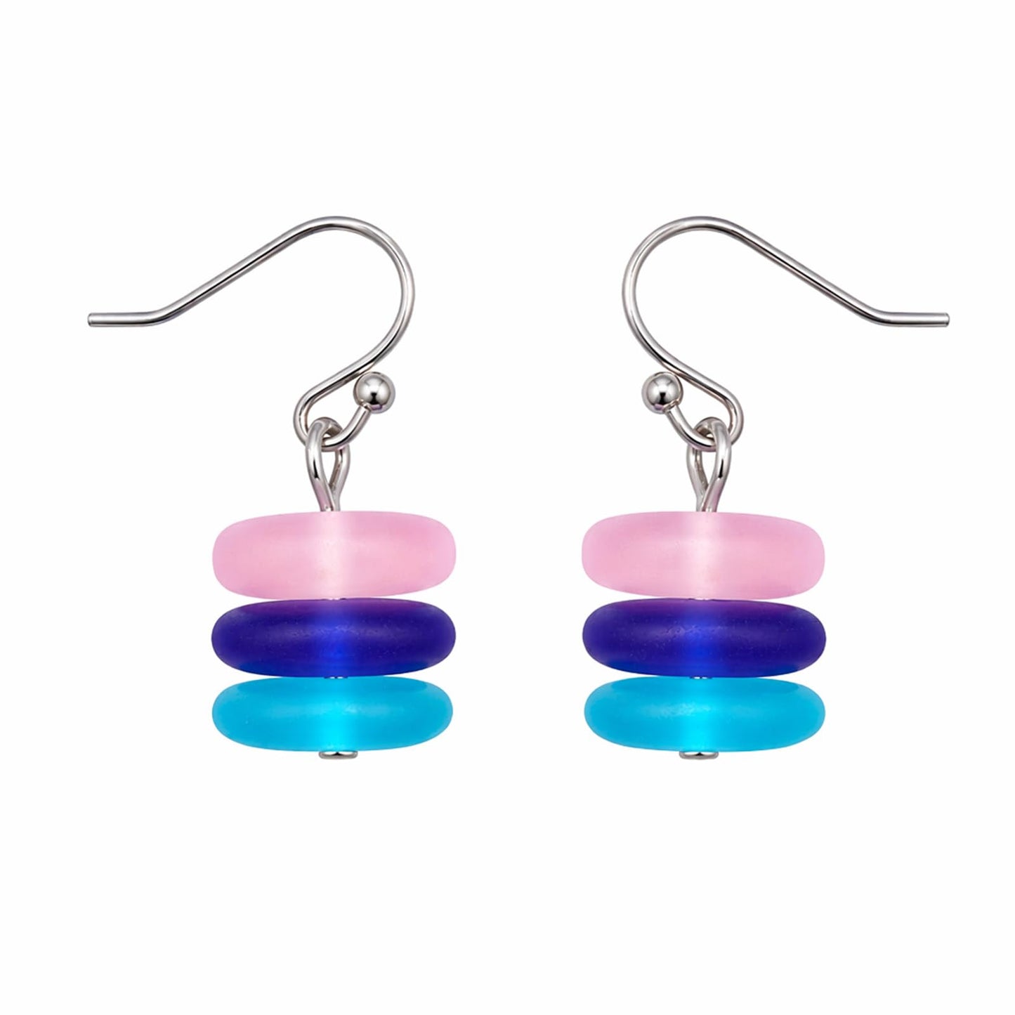 1 Pair Sea Glass Drop Dangle Earrings, Blue White Three Layer Gradient Handmade Sea Glass Jewelry for Women Beach Coastal Vacation