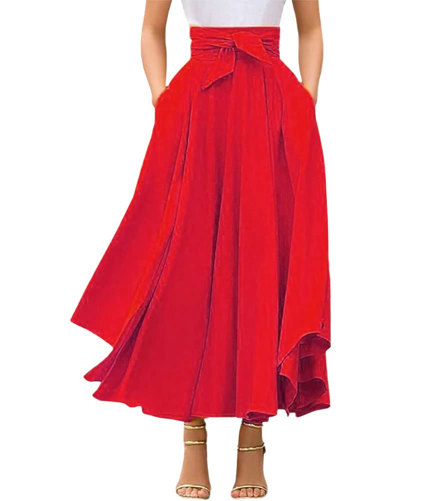 chouyatou Women's Elegant High Waisted Side Slit Irregular Bohemian Maxi Skirt with Pockets