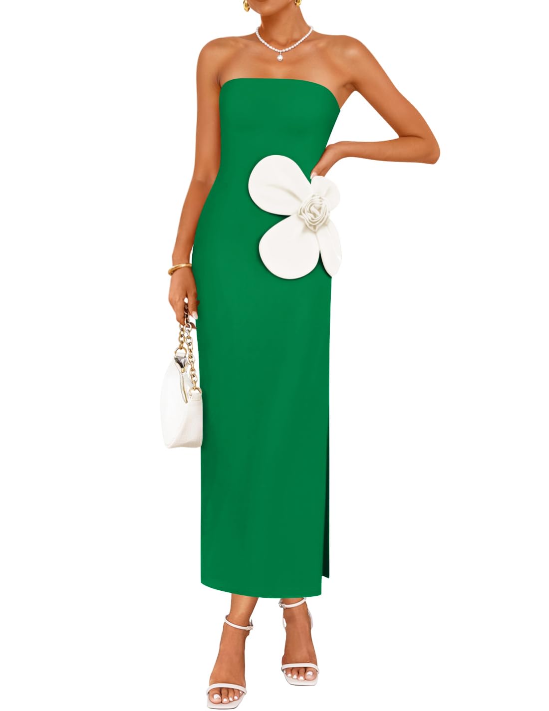 ZESICA Womens Summer Cocktail Strapless Bodycon Maxi Dress | Backless, Floral Tube Dress, Formal Long Dress, Wedding Guest Dress, Party Dress for Women