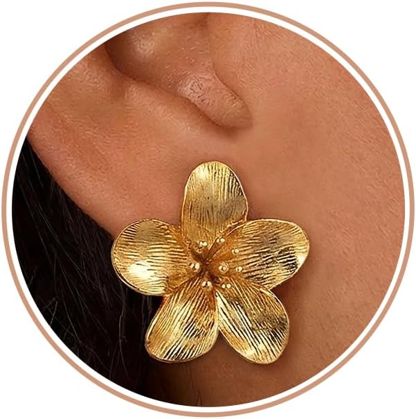TOBENY Gold Earrings For Women Trendy Chunky Hammered Statement Dangle | 14K Gold Plated, Starfish Seashell Flower Stud Earrings, Large Hypoallergenic Teardrop Earring, Summer Beach Vacation Jewelry