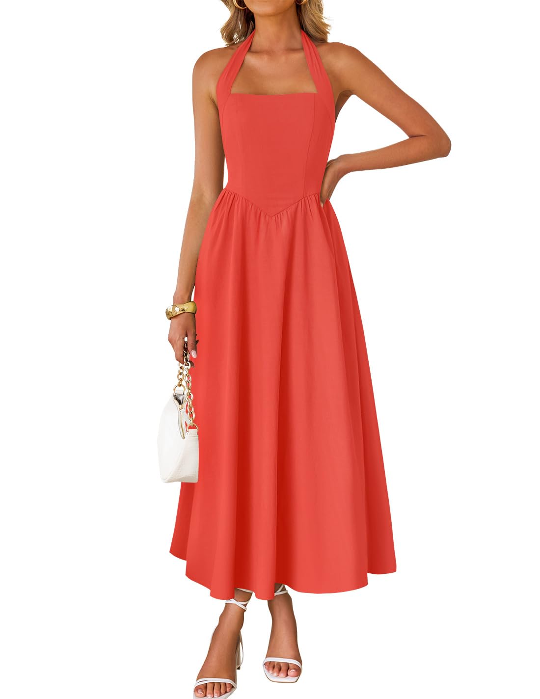 ZESICA Women's Summer Sleeveless Halter Wedding Guest Maxi Dress | Off Shoulder, High Waist, Flowy A Line, Formal, Cocktail Party, Vacation Graduation, Bridal Shower, Beach, Long Sundresses