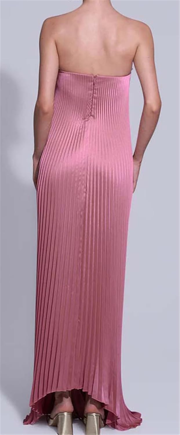 Qikaka Women's Sleeveless Off Shoulder Satin Pleated Ruffles Bodycon Sexy Nightclub Party Dress