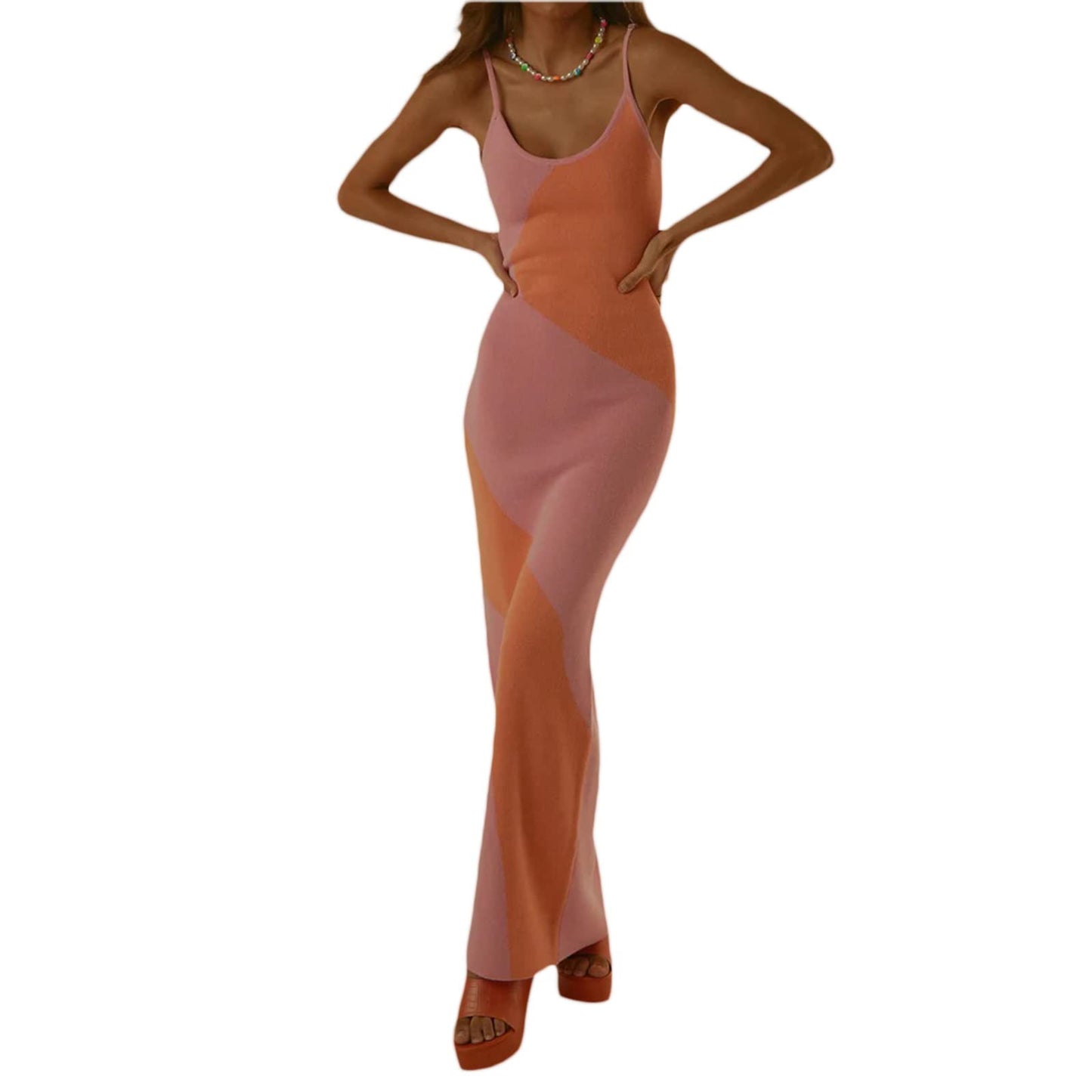 Fabumily Sexy Knit Bodycon Dress for Women Sleeveless Spaghetti Strap Cut Out Maxi Dress Backless Y2K Summer Beach Dresses