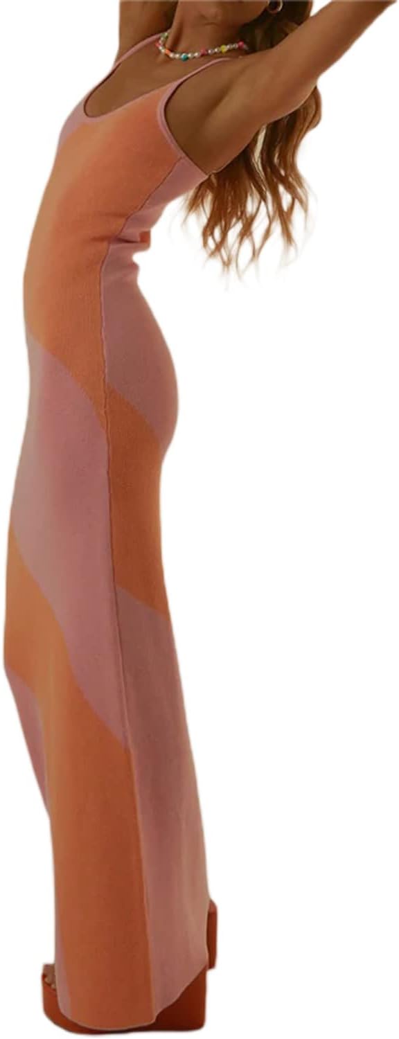 Fabumily Sexy Knit Bodycon Dress for Women Sleeveless Spaghetti Strap Cut Out Maxi Dress Backless Y2K Summer Beach Dresses