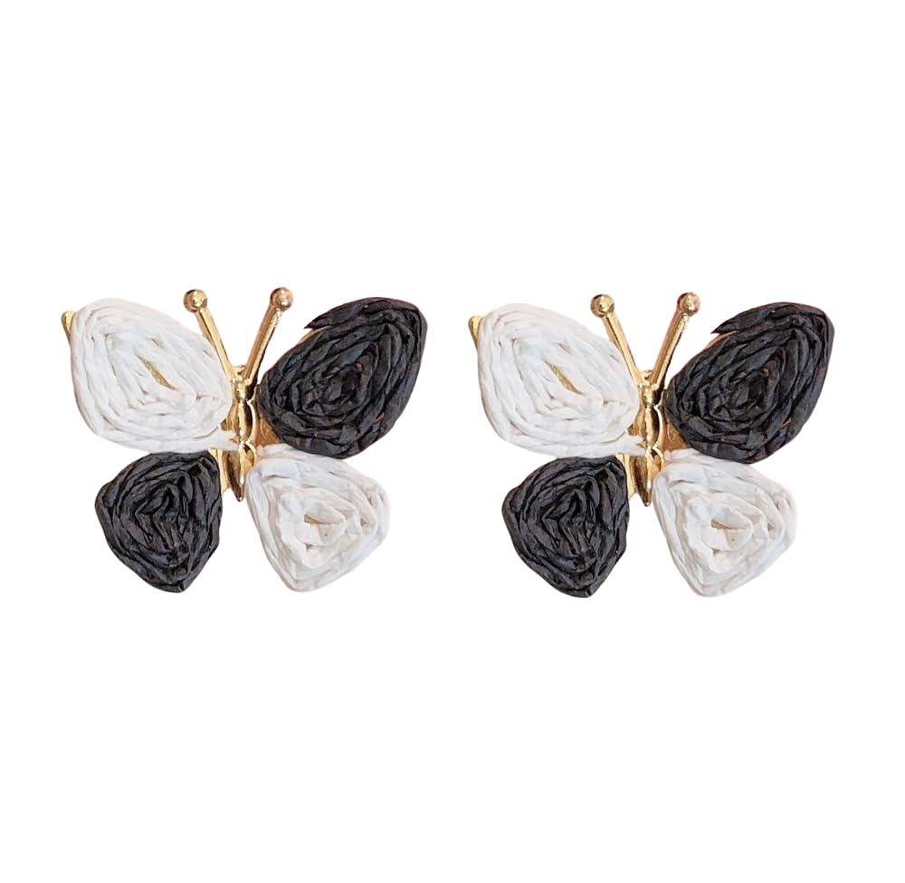 Butterfly Drop Earrings Boho Raffia Rattan Dangle Earrings Bohemian Statement Earrings for Women Cute Summer Beach Vacation Jewelry Gift