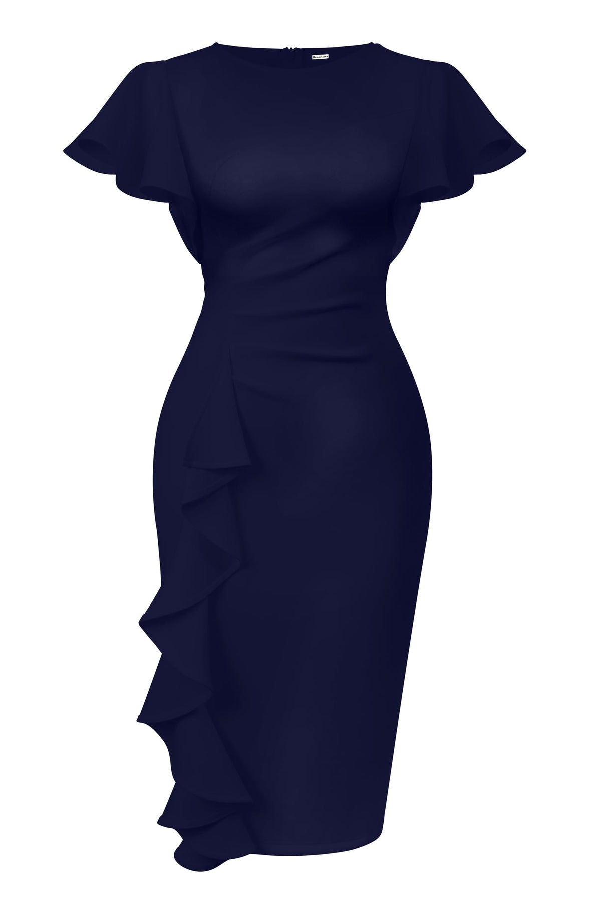 Memoriesea Women's Church Ruffle Sleeve Ruched Work Midi Dress | Back Zipper,Ruched Waist,Knee Length,Classic Sheath Outfits for Office Business Graduation Teacher Formal Cocktail Travel