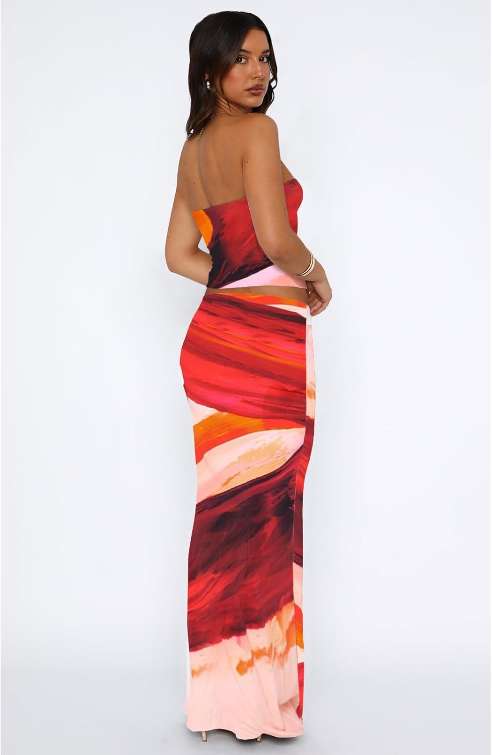 Goafuliy 2 Piece Skirt Sets for Women Summer, Floral Sleeveless Tube Top Bodycon Maxi Skirts Y2k Vacation Going Out Outfits