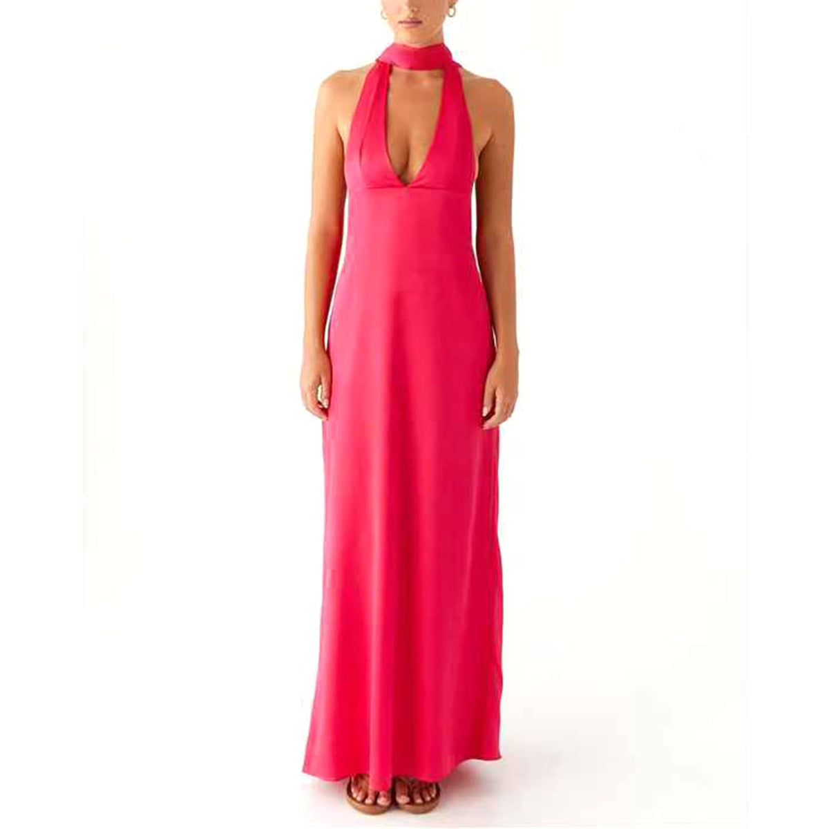 Floral Maxi Dress, Halter Dresses for Women, Deep V Neck Backless Bodycon Long Dresses