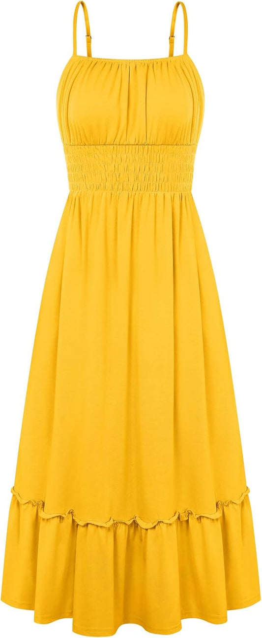 GRACE KARIN Women's Summer Maxi Dresses 2026 Beach Vacation Dress | Casual, Smocked Waist, Spaghetti Strap, Sleeveless, Boho Sundress With Pockets, Trendy Fashion Outfits