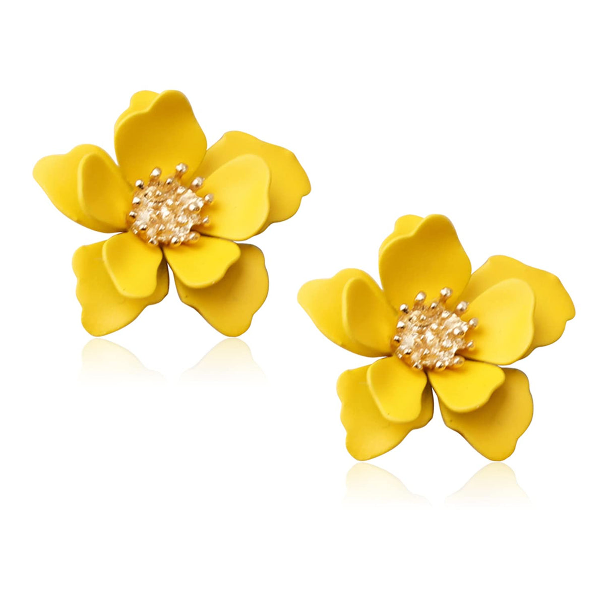 Boho Flower Stud Earrings with White Pearl - Daisy Dangle Drop Earrings with Gold Flower Bud