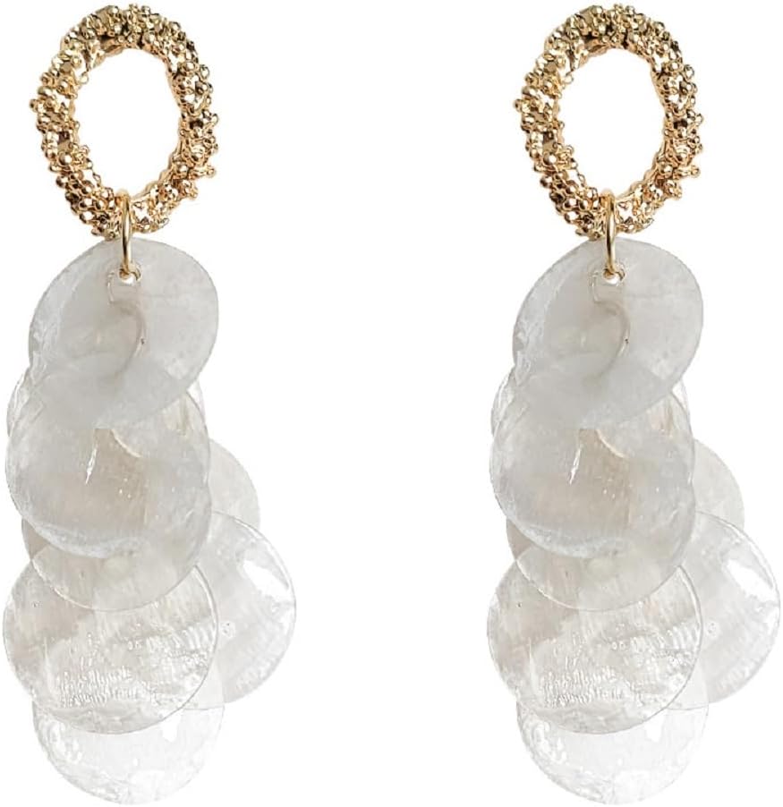 Elegant Shell Cluster of Round Shell Drop Dangle Earrings Vacation Summer Beach Jewelry for Women