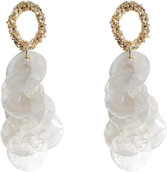 Elegant Shell Cluster of Round Shell Drop Dangle Earrings Vacation Summer Beach Jewelry for Women