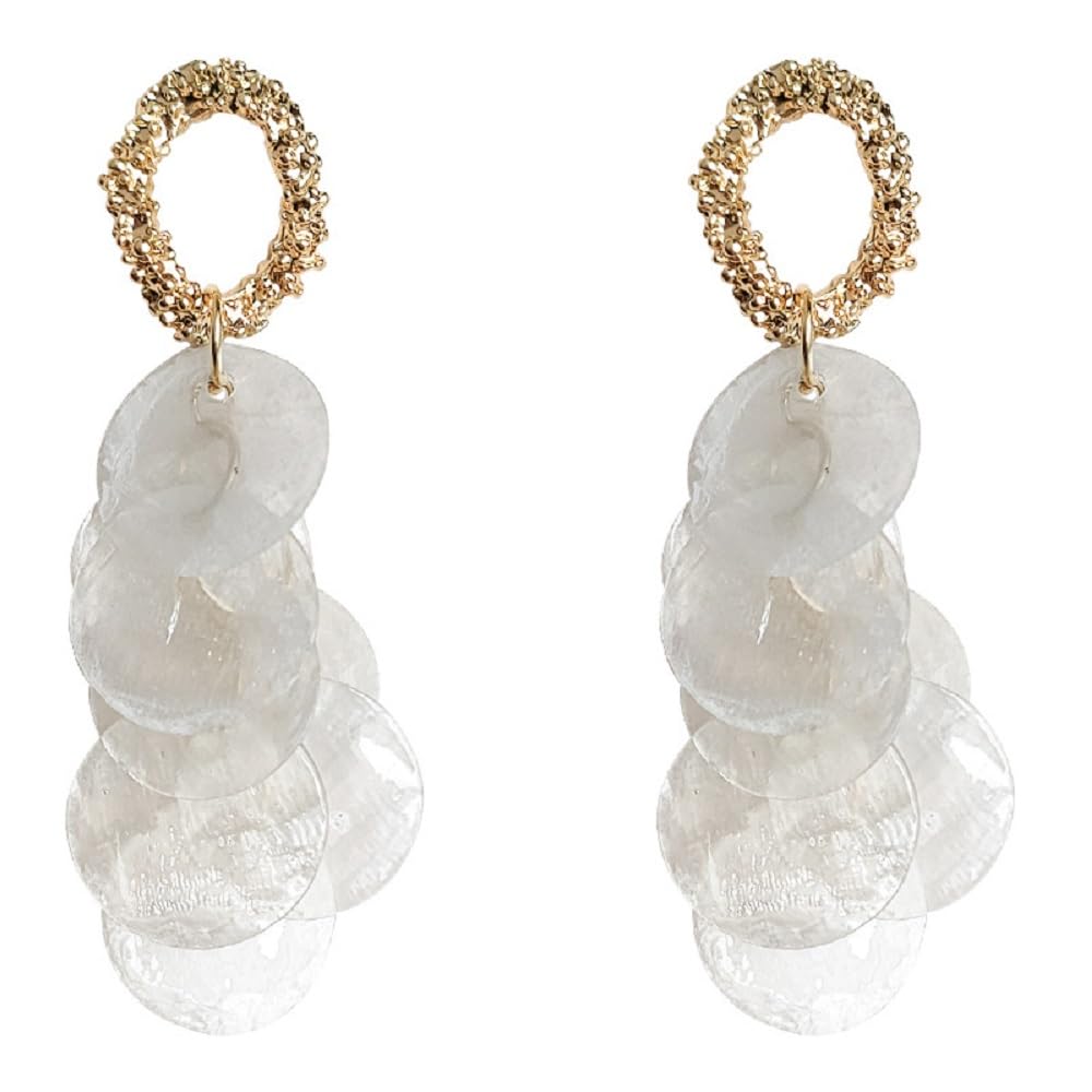 Elegant Shell Cluster of Round Shell Drop Dangle Earrings Vacation Summer Beach Jewelry for Women
