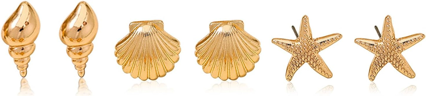Gold Starfish Shell Earrings for Women with Pearl Beach Seashell Earrings Dangle Summer Vacation Earring for Women Beach Jewelry
