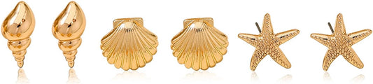 Gold Starfish Shell Earrings for Women with Pearl Beach Seashell Earrings Dangle Summer Vacation Earring for Women Beach Jewelry